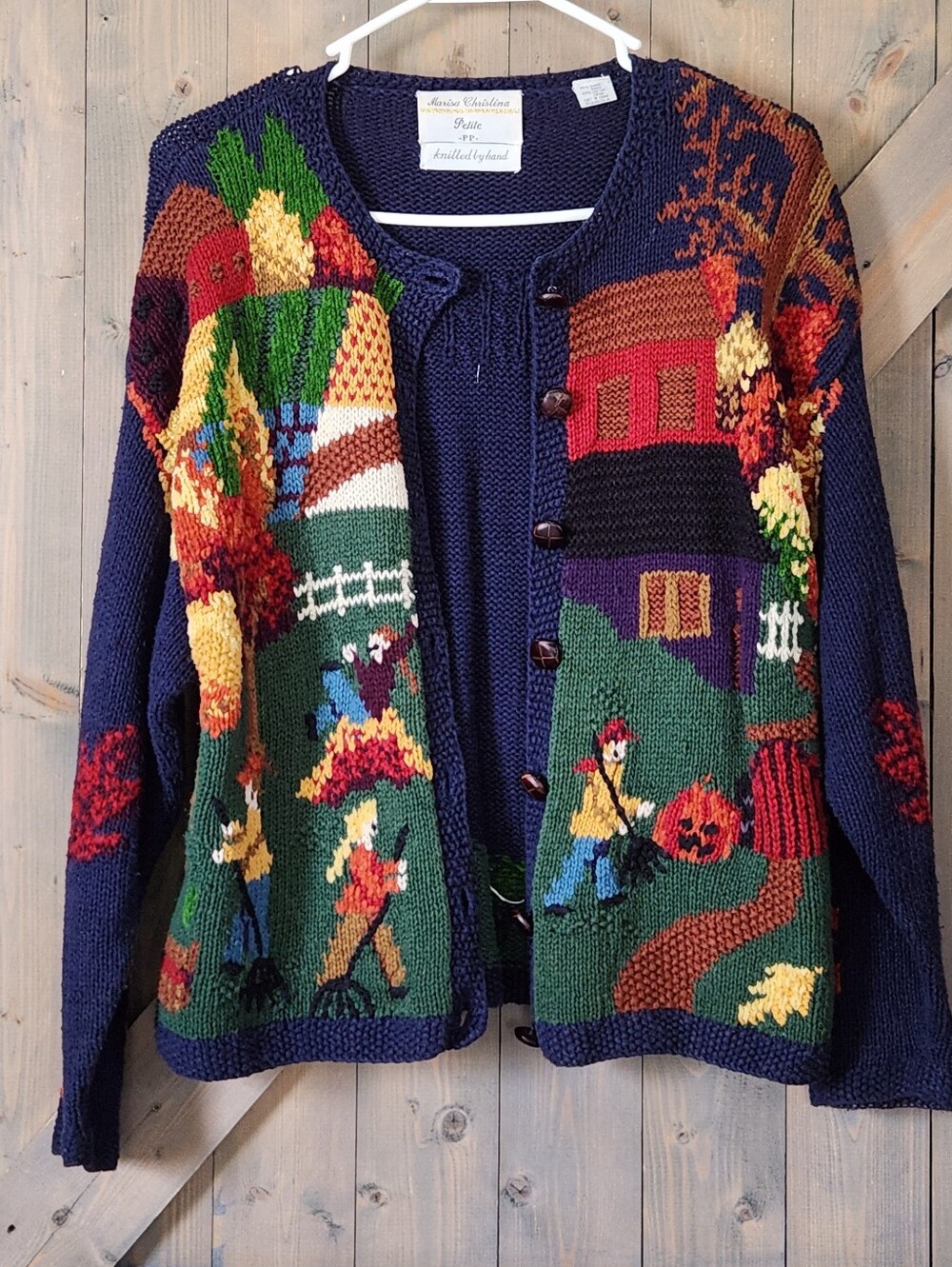 Vintage Marisa Christina Fall Themed Cardigan Small Petite Handknit